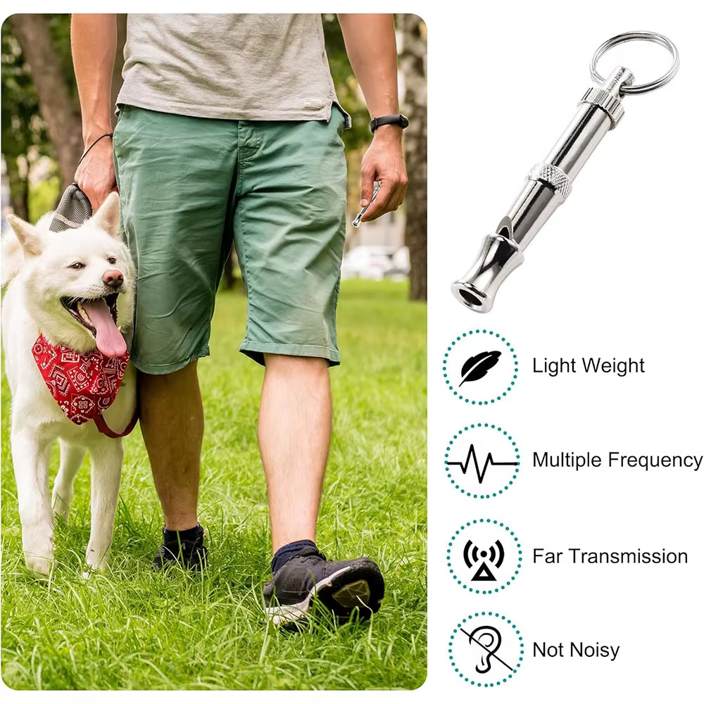 1Pcs Dog Whistle Pet Training Whistle Stainless Steel Silver Portable Adjustable Ultrasonic Cat/Dog Behavior Training Aid Tool