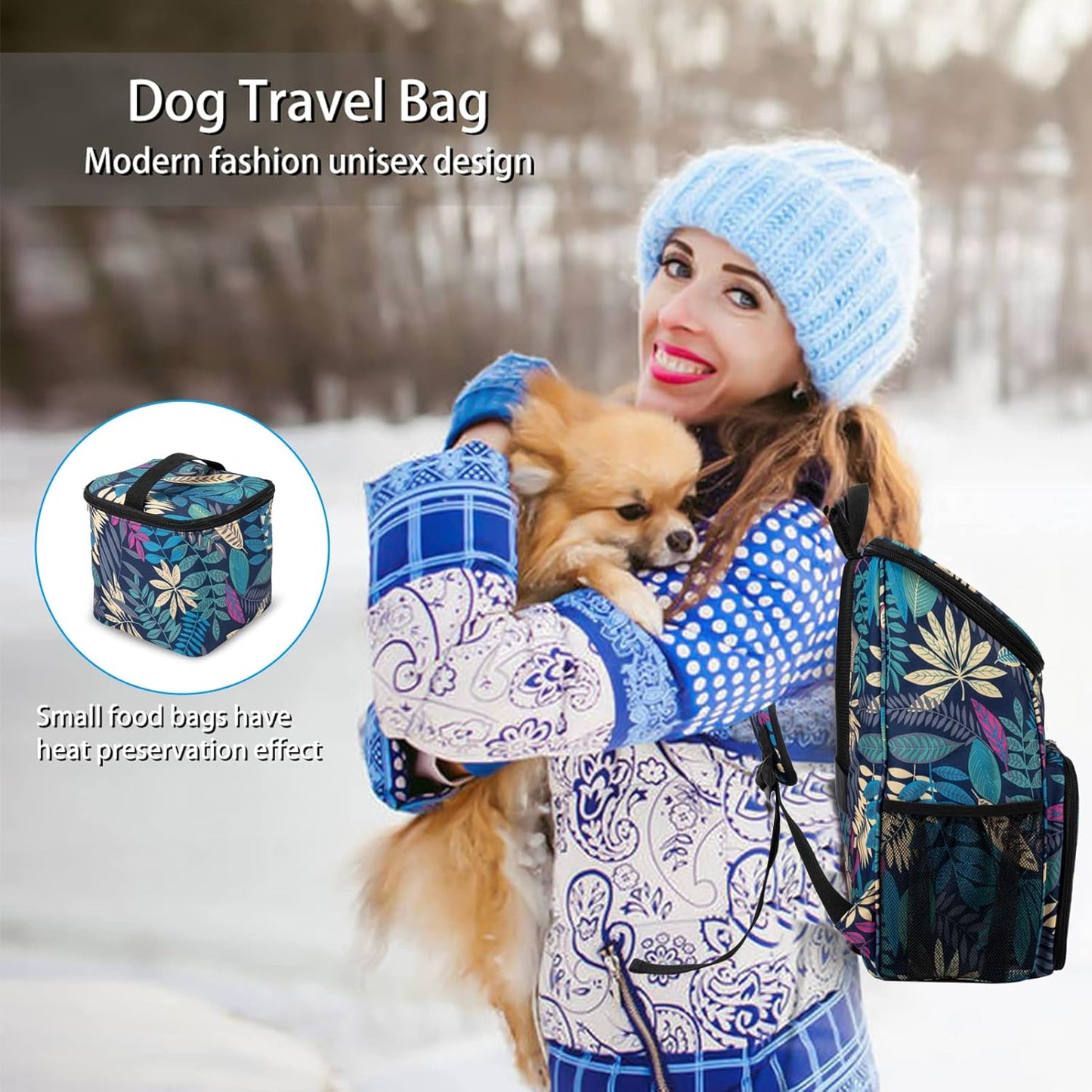 丨Dog Travel Bag, Airline Approved Pet Supplies Backpack, Dog Travel Backpack with 2 Silicone Collapsible Bowls and 2 Food Baskets