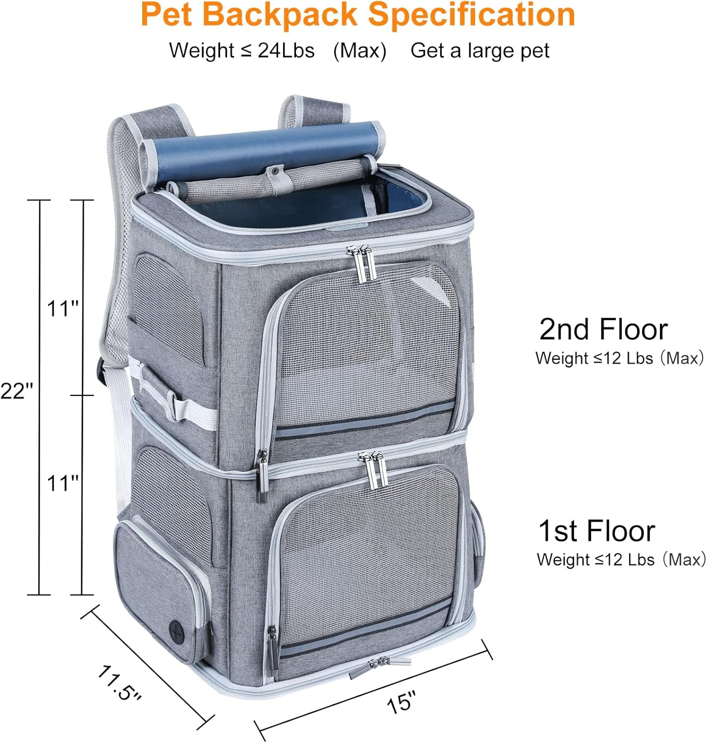 Double Cat Carrier for 2 Cats,Dog Backpack Carrier for Medium Dogs,Double Compartment Pet Carrier Backpack for Dual Pets,For Outdoor Traveling Stroll and Picnic