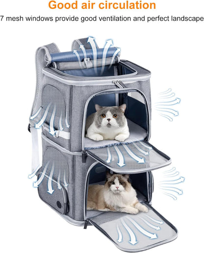 Double Cat Carrier for 2 Cats,Dog Backpack Carrier for Medium Dogs,Double Compartment Pet Carrier Backpack for Dual Pets,For Outdoor Traveling Stroll and Picnic