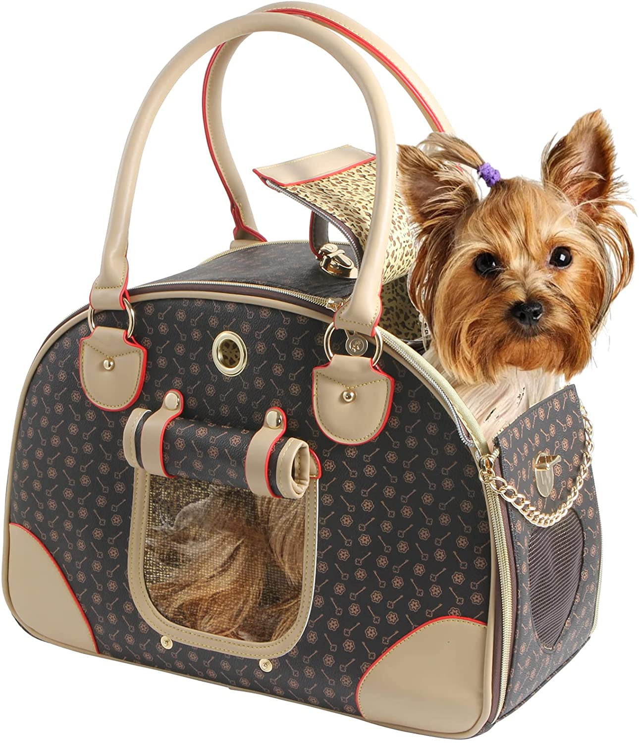 Fashion PU Leather Dog Carrier Handbag - Cat Tote Bag Pet Hiking Bag, Brown, Large 42 * 29 * 18Cm