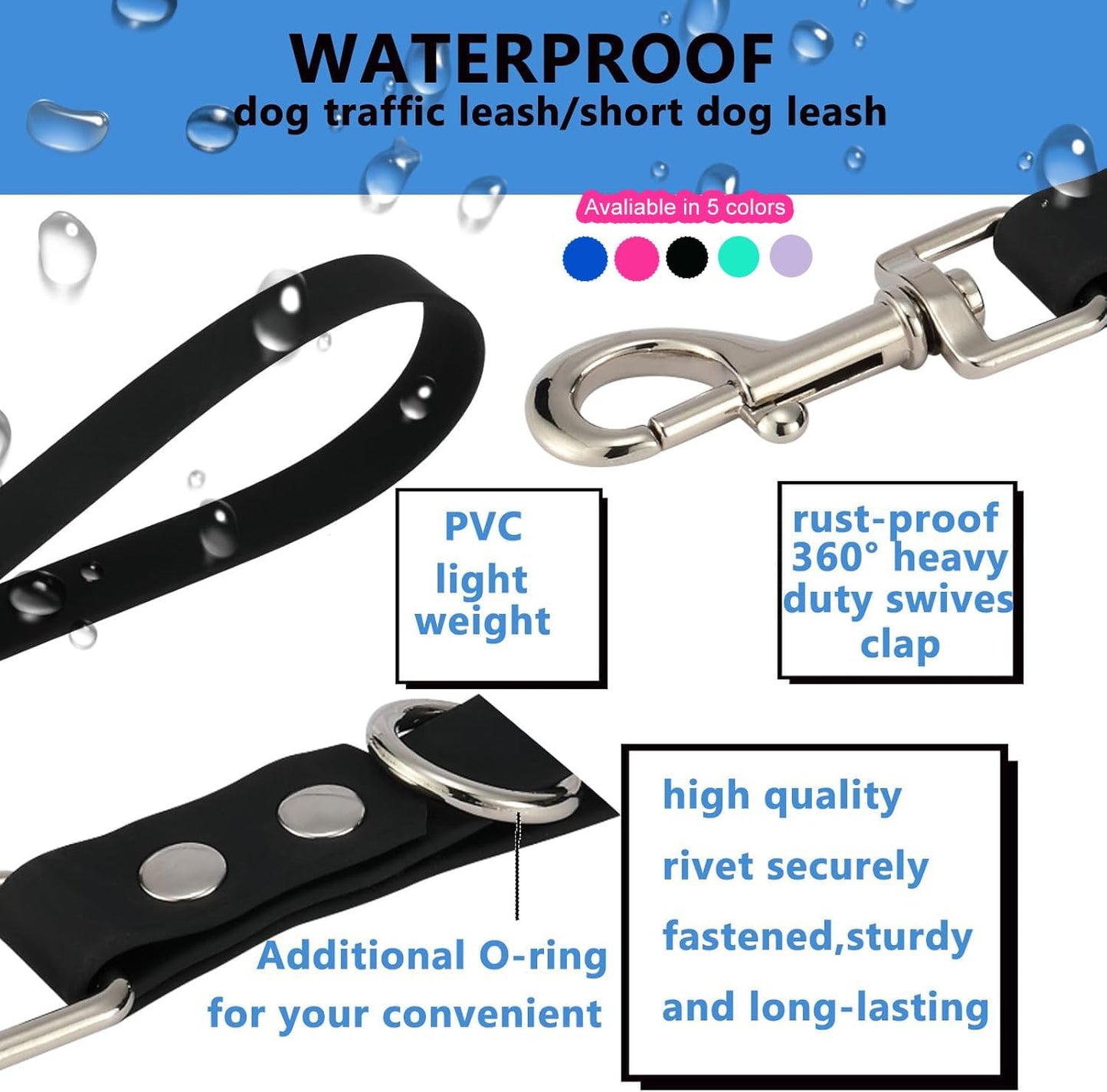 Short Dog Leash - 9 Inch Dogs Lead Grab Tab Heavy Duty Waterproof PVC Dog Training Traffic Leashes for Safety Control Behavior Correction Hiking Backup & All Breeds (Pink, 9'')