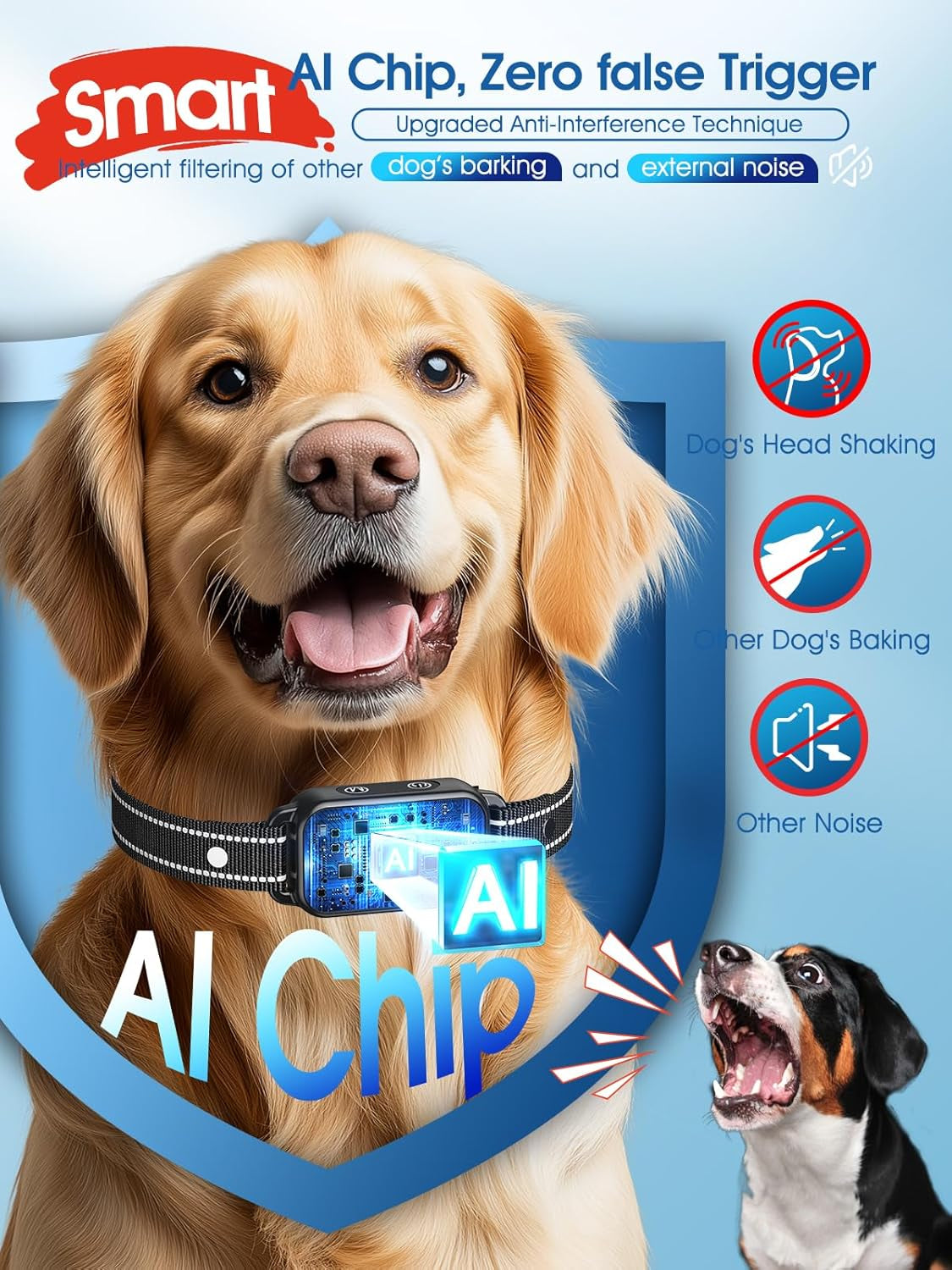 Bark Collar, Dog Bark Collar for Large Medium Small Dogs,Smart Bark Collar,Rechargeable anti Barking Training Collar with 8 Adjustable Sensitivity,Bark Shock Collar with Beep