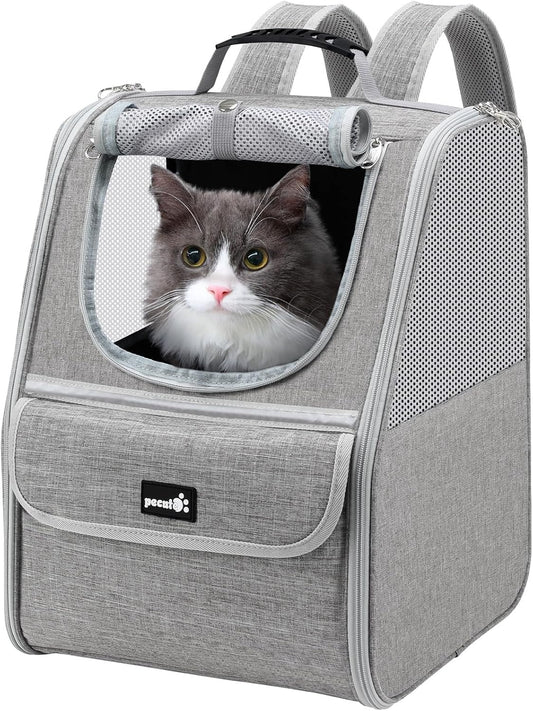 Cat Backpack Carrier, Small Dog Backpack Carrier, Pet Backpack Carrier for Cats Dogs Puppy Kitten, Cat Carrier Bag Carrying for Travel Hiking Bike Riding Walking Outdoor,Light Gray