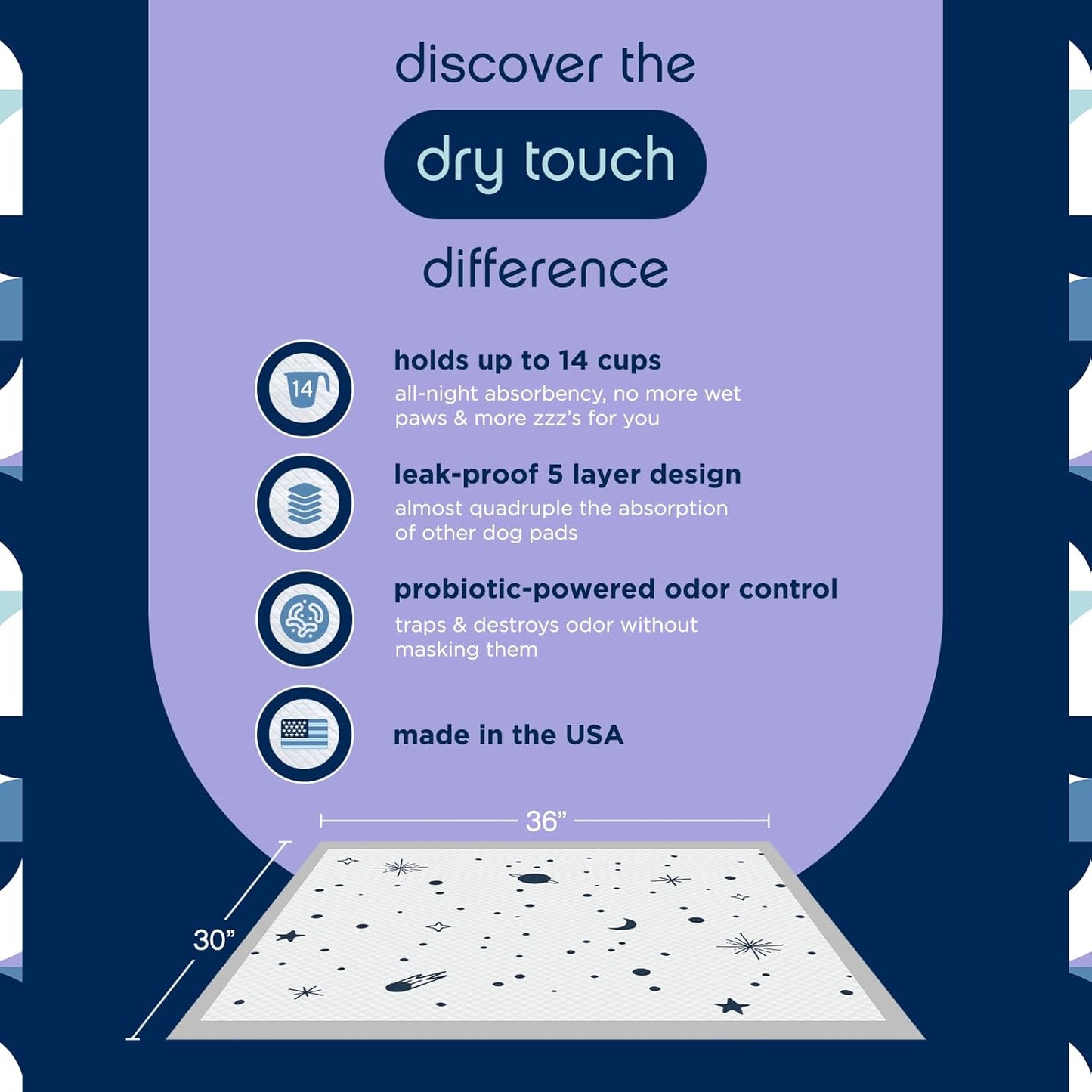 Overnight Extra Extra Large Puppy Pads – 30" X 36", 14 Count (XXL) | Stylish Dog Training Pads with Odor Controlling Wetness-Activated Chamomile Vanilla Scent | USA Made