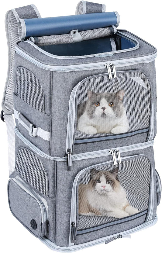 Double Cat Carrier for 2 Cats,Dog Backpack Carrier for Medium Dogs,Double Compartment Pet Carrier Backpack for Dual Pets,For Outdoor Traveling Stroll and Picnic