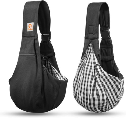 Small Dog Sling Carrier - Zipper Pocket & Adjustable Strap - for 3-10 Lbs Pets(Black)