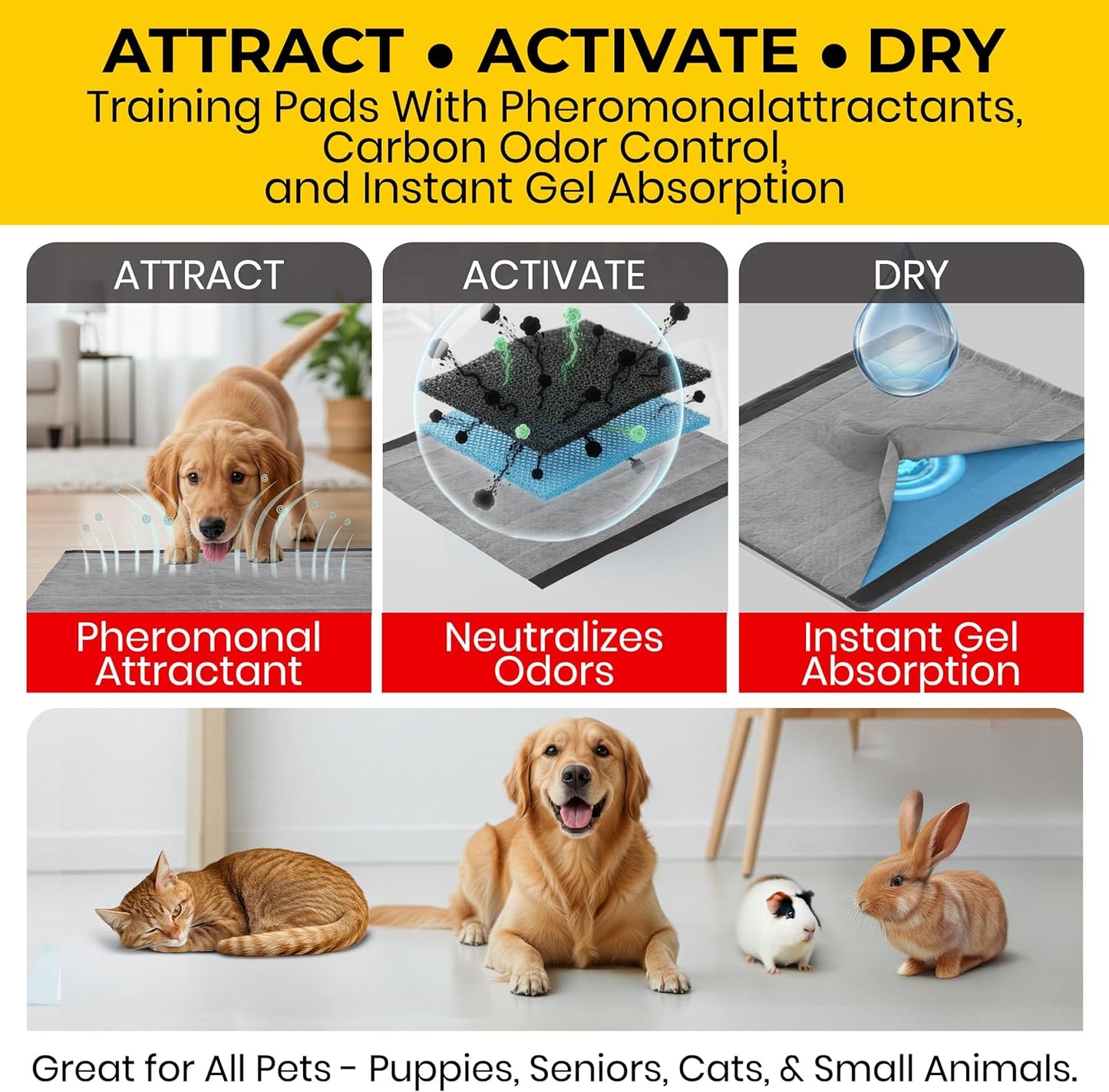 for Pets Jumbo Activated Carbon Training Pads for Large Breeds | Best Jumbo Dog Pee Pads for Absorbing Urine and Odor Quickly | Eliminates Urine Odor on Contact, 30 Count, Black