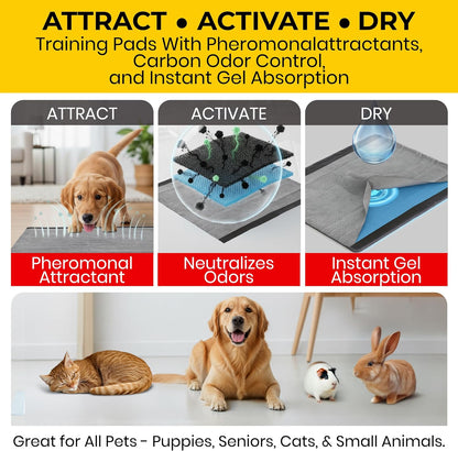 for Pets Jumbo Activated Carbon Training Pads for Large Breeds | Best Jumbo Dog Pee Pads for Absorbing Urine and Odor Quickly | Eliminates Urine Odor on Contact, 30 Count, Black