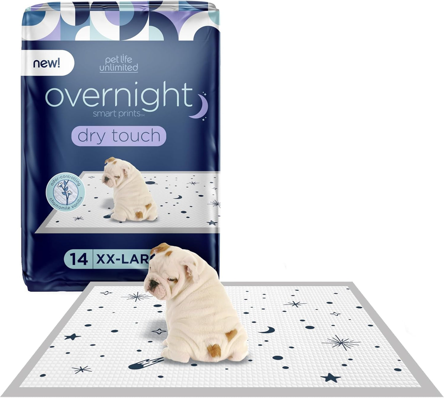 Overnight Extra Extra Large Puppy Pads – 30" X 36", 14 Count (XXL) | Stylish Dog Training Pads with Odor Controlling Wetness-Activated Chamomile Vanilla Scent | USA Made