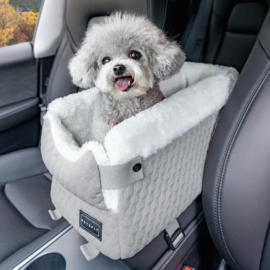Dog Car Seats for Small Dogs with Safe Protection Hooks, Small Dog Car Seat with Upgraded Safety Tethers, Washable Cushion, Center Console Dog Car Seat for Pets under 8 Lbs (Light Grey)