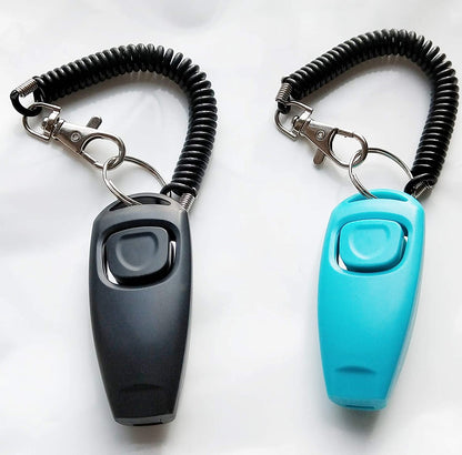 Pet Training Clicker Whistle with Wrist Strap - Dog Training Clickers (Black + Blue)